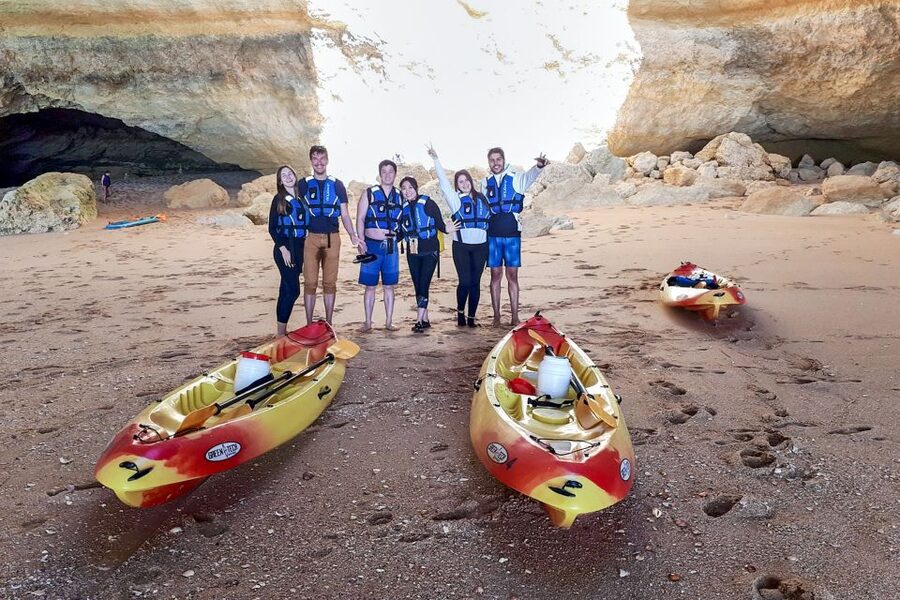 Benagil: Benagil Caves and Secret Spots Guided Kayaking Tour - Timing tips: morning peace versus later-day crowds and chop