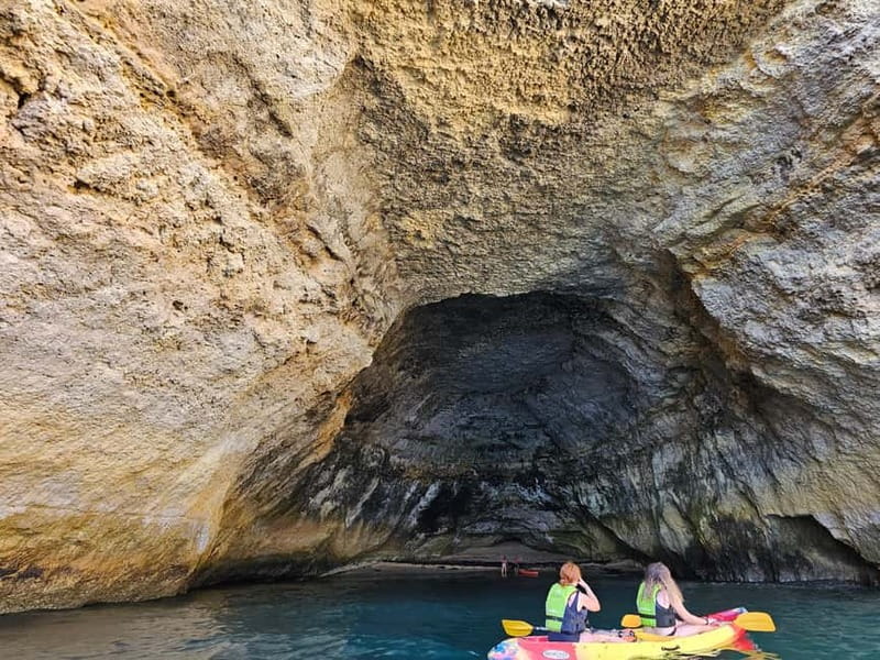 Benagil: Benagil Caves Guided Kayak Tour - The paddle route: from Benagil Beach toward the big sights