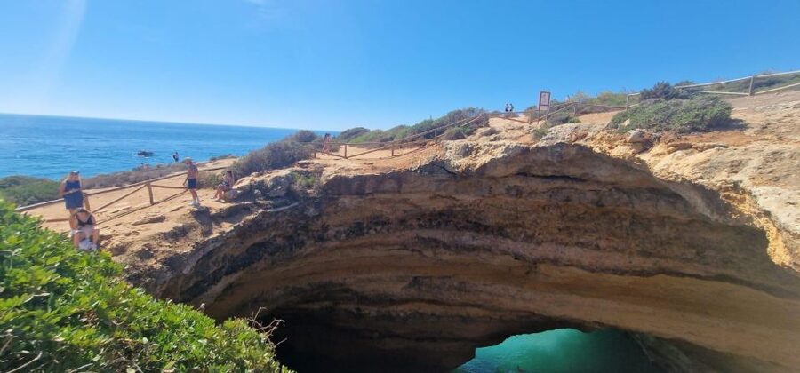 From Faro: Benagil Cliffs Hiking & 4 Treasures Experience - Stop 4 at Senhora da Rocha and Praia Nova: chapel, cliff tunnel, and beach time