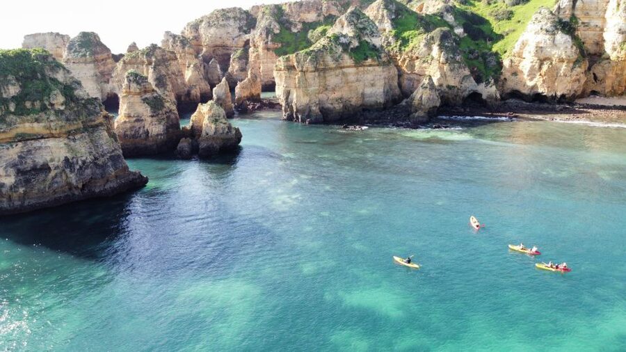 From Lagos: Kayak Experience in Ponta da Piedade - The Support Boat Makes This Feel Safer Than It Looks