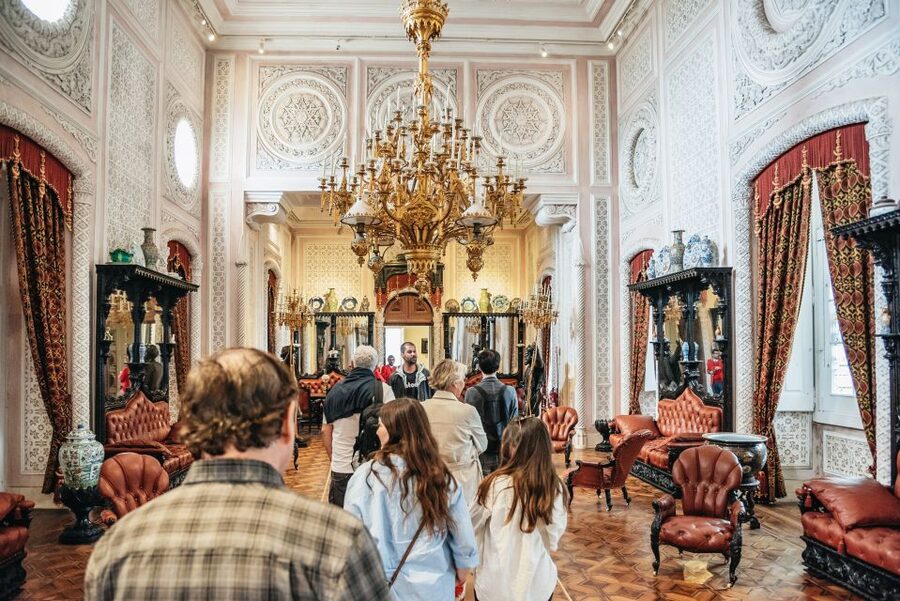 From Lisbon: Sintra Tour - Pena, Regaleira & Monserrate - National Palace of Sintra, azulejos and high ceilings in town