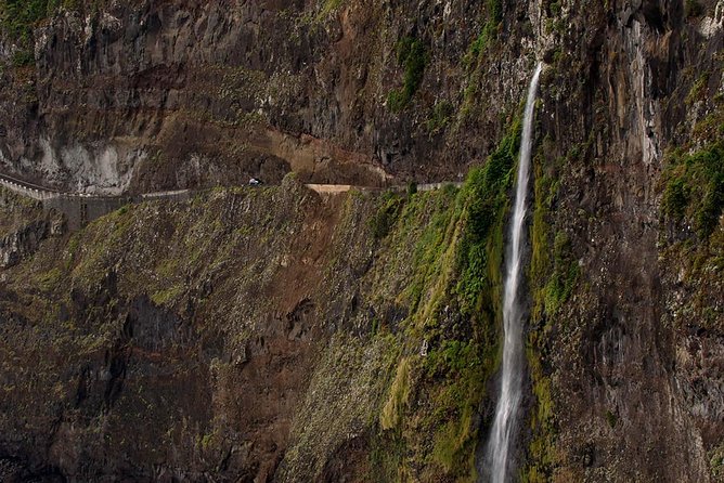 Go West Tour - Madeira Island Excursion - Véu da Noiva waterfall near the ocean, quick stop, strong mood