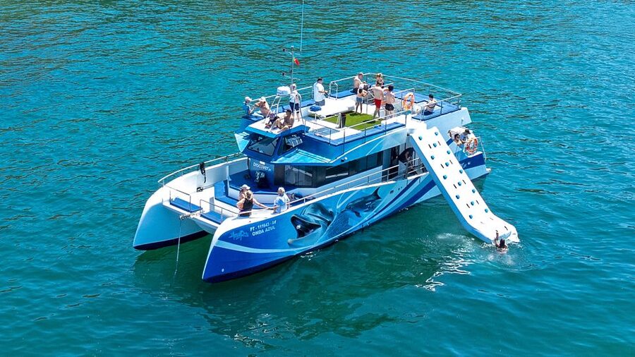 Lagos: Dolphins & Caves - Catamaran - The best part after dolphins: the secluded swim stop and inflatable slide