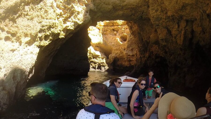 Lagos: Ponta da Piedade Cave and Coastal Tour - The cave portion on a smaller boat: close enough to feel the motion