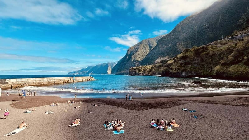 Madeira: Westside Achadas Cruz, Moniz, Seixal and Fanal - Seixal black sand beach and waterfalls: the relaxed ocean finish