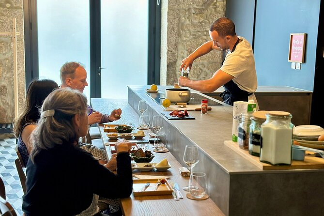 Porto Local Market Visit & Cooking Class / Showcooking - What you eat: alheira croquettes, cod with cream, and Pastel de Nata