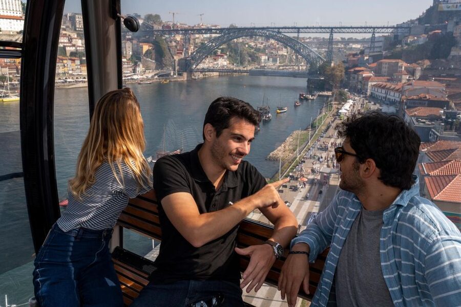 Porto: Walking Tour, Lello Bookshop, Boat and Cable Car - Cable car views and Dom Luís I Bridge perspective from above